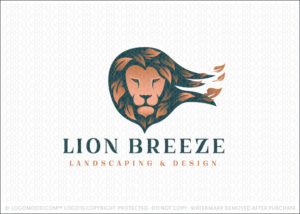 Lion Animal Head Blowing Leaves Landscaping and Design Logo For Sale