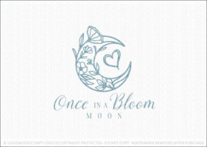 Blooming Floral And Leaf Moon Love Logo For Sale