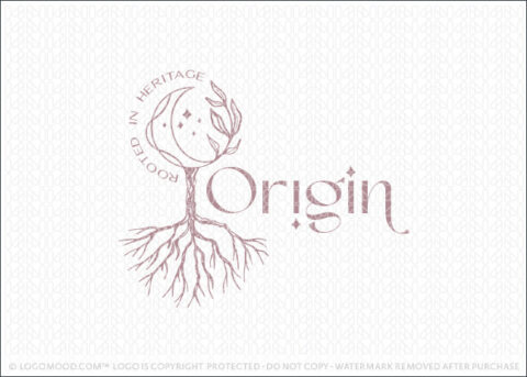 Origin Moon Tree & Roots Logo For Sale By LogoMood.com