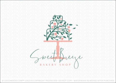 Pink Blooming Floral Three Tier Cake Bakery Logo For Sale Logo Mood.com
